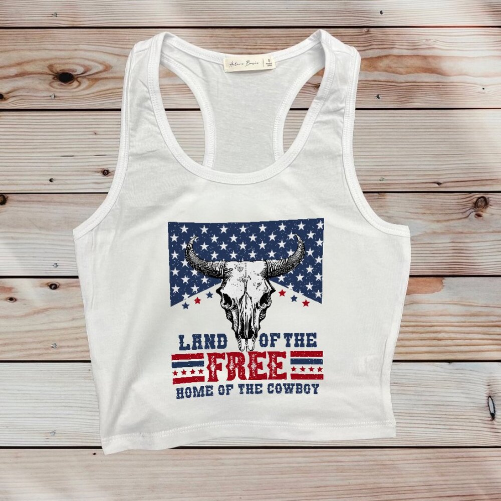land of the free home of the cowboy crop tank